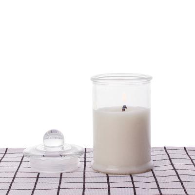 China Gift & Hot Sale Craft Candle Holder Clear Glass Candle Container Glass Jar With Glass Lid for sale