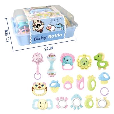 China Musical Toy 16 Pieces Set Storage Portable Gift Box Funny Plastic Hand Bell Ratchets Baby Rattle Set Toys for sale