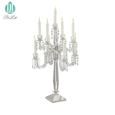 China Manufacturer Direct Sale Wholesale tall candle holders long-stemmed 9am table top crystal candelabras on sale for wedding centerpiece decoration for sale