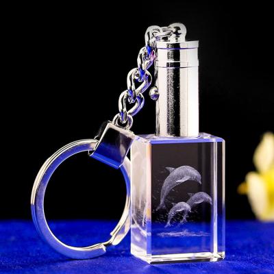 China Souvenirs/Wholesale Trophies Promotion/Shower Gifts Lead Glass Dolphin Photo Key Chain Customized Key Chain Acrylic Led Crystal for sale