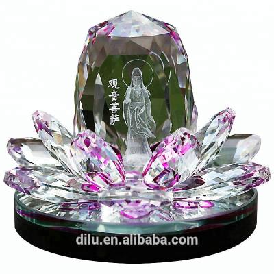 China Personal care beautiful Lotus Flower Crystal Perfume Bottle with 3D laser-micro-engraving Avalokitesvara's portrait for sale