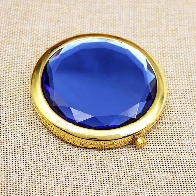 China 2018 fashion portable gold makeup pocket double-sided round crystal mirror for sale