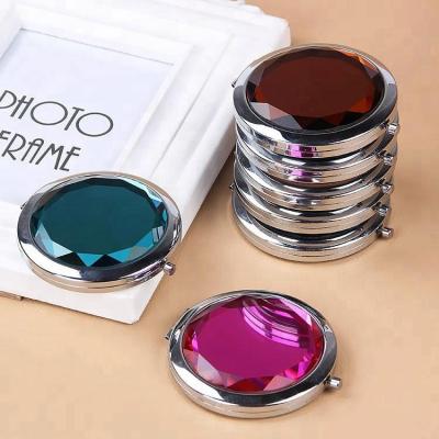 China Beautiful Portable Crystal Compact Mirror Metal Engraved Name Pocket Cheap Glitter Mirror for sale