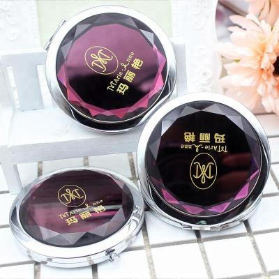 China Custom 70mm Portable Wholesale Cosmetic Mirror Mini Compact Mirror Portable Lady Crystal Custom Crystal Diamond Pocket for sale