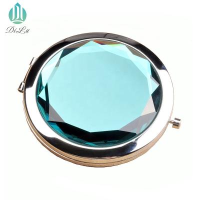 China Women Portable Gift Fashion Double Sides Round Shining Crystal Metal Contract Makeup Mirror for sale