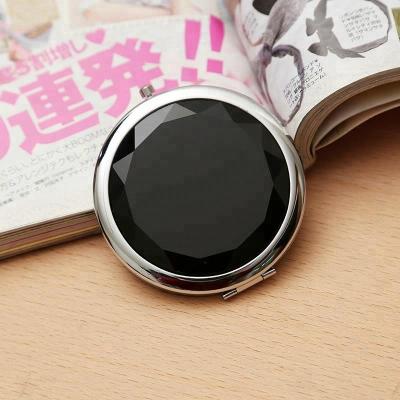 China Manufacturer Wholesale Designer Making 70mm Hollow Crystal Folding Metal Pocket Makeup Mirror for sale