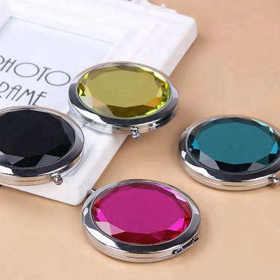 China Fashion Cheap 70mm Crystal Metal Pocket Portable Customized Handheld Vanity Mirror for sale