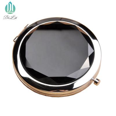 China Hot Sale Round Crystal Mirror DILU Double Sided Folding Gold Fashion Double Sided Pocket Makeup Mirror Compact Vanity Mirror for sale