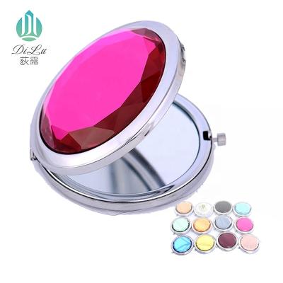 China Wholesale Custom Logo Fashion Gold Double-Sided Round Crystal Compact Pocket Mirror DILU Free Sample Makeup Pocket Mirror With Gift Box for sale