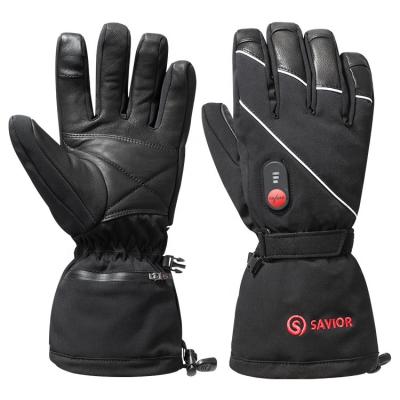 China SAVIOR Winter Waterproof Ski Gloves Windproof Touch Screen Leather Electric Heating Battery Heating Passionate Gloves for sale