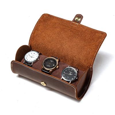 China Water Proof 3 Watch Collection Case Travel Case Storage Box Roll Genuine Leather Leather Case For Birthday Festival Gift for sale