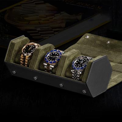 China Waterproof Custom Logo Travel 3 Slots Watch Roll Watches Storage Organizer And Display Hexagon for sale