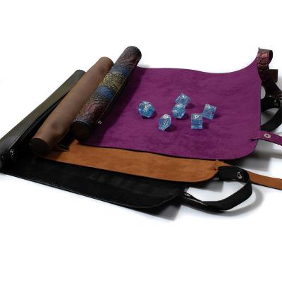 China Leather Folding Roll Dice Mat Roll Dice Pouch With Zipper For Leather Rolling Dice Bag for sale