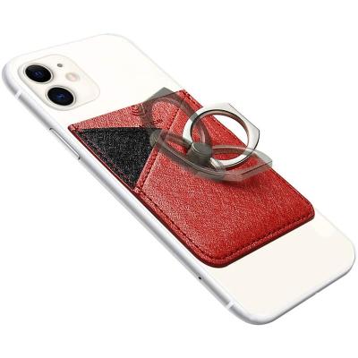 China Custom Waterproof Phone Holder With Ring RFID Blocking Wallet Credit Cell Phone Case 3M PU Adhesive Sticker Leather Card Holder for sale