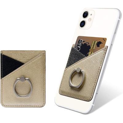 China 3M Adhesive Cell Phone Leather Card Holder Waterproof Hot Sales PU RFID Wallet Sticker With Ring Stands for sale