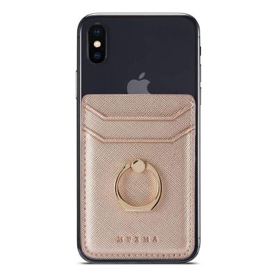 China Waterproof PU Leather Cell Phone Card Holder with Ring Stand for Mobile Devices, RFID Cell Phone Credit Wallet for sale