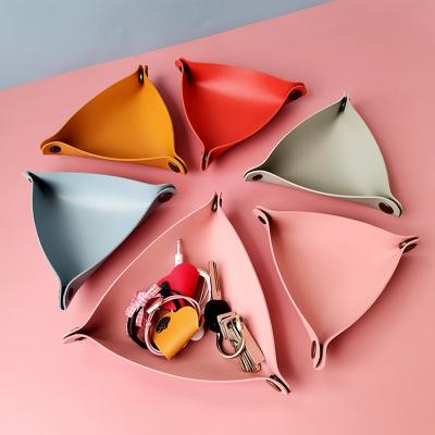 China Viable INS Hot Seller Amazon PU Leather Triangular Jewelry Tray,Household Key Watch Valet Storage Leather Tray for sale