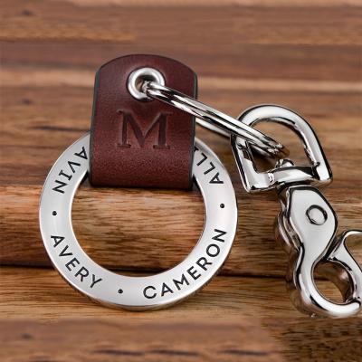 China Waterproof Custom Brand Logo Leather Belt Clip Leather Ring Holder Detachable Stainless Steel Key Chain Ring for sale