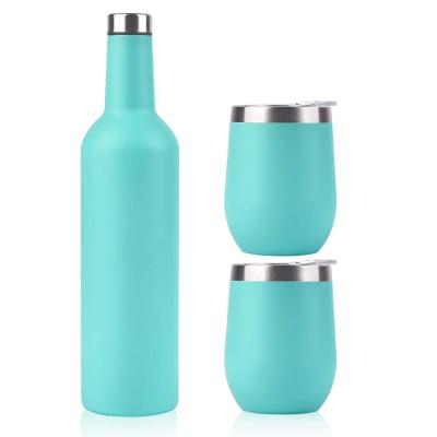 China Eco Friendly Sustainable Stainless Steel Vacuum Insulated 750ml Wine Bottle Set And Wine Tumbler for sale