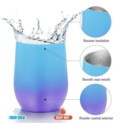 China Disposable Egg Shape Tumbler Cup Sublimation 12oz Glitter Stainless Steel Wine Tumbler Cup With Lid And Straw for sale