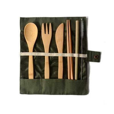 China Eclectic Fiber Custom Disposable Outdoor Wooden Portable Foldable Travel Eco Friendly Reusable Logo Bamboo Cutlery Set for sale