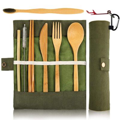 China 2021 Best Selling Eclectic Reusable Bamboo Tableware Knife Fork Spoon Handle Cutlery Set for sale