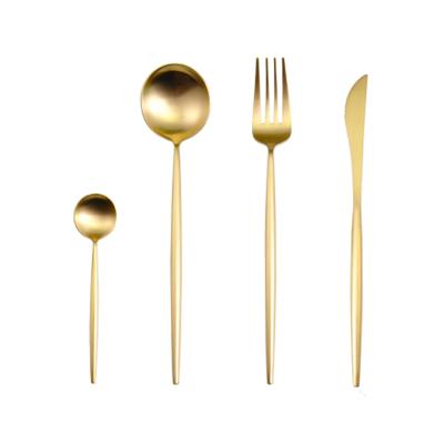 China 304 Stainless Steel Matte Gold Cutlery Disposable High End Luxury Royal Sharp Cue Set for sale