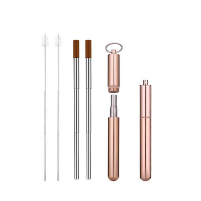 China Disposable Portable Green Telescopic Folding Straw Color and Rose Gold Reusable Metal Straws Stainless Steel Brush for sale