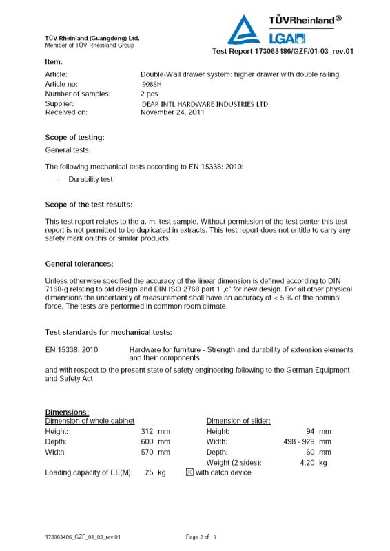 LGA2 - DEAR INTL HARDWARE INDUSTRIES LTD