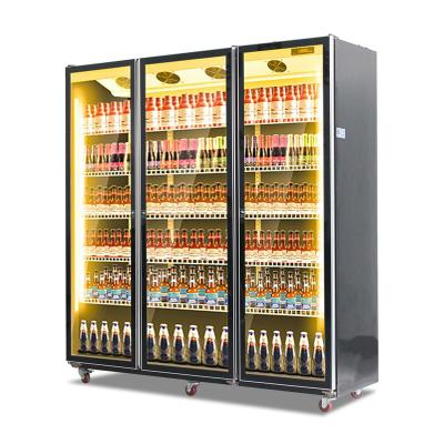 China New Style Beer Bar Cooler Counter 3 Door Glass Fridge 1300L for sale