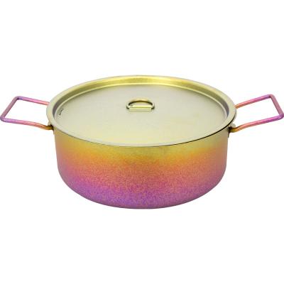 China Travel TiTo Outdoor Camping Hiking 2L Cooking Pot For Camping Hiking With Handle Rainbow Color Titanium Folding Hanging Pot Portable Camping Pan for sale