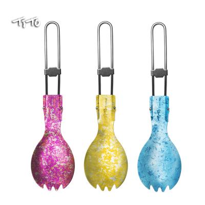 China TiTo High Quality Outdoor Picnic Multicolor Titanium Camping Spoon Western Style Spork With Folding Handle for sale