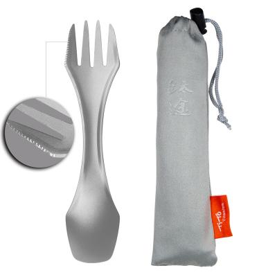 China Tito Wholesale Portable Spoon Spork Flatware Western Camping And Fork Cutlery Titanium Ultralight Titanium Outdoor 3 In 1 Single Western for sale