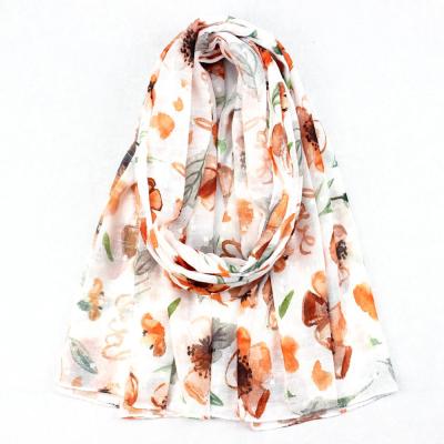 China Wholesale Luxury Long Section Women Stain Long Polyester Head Scarf Soft Chiffon Scarf Digital Printing for sale