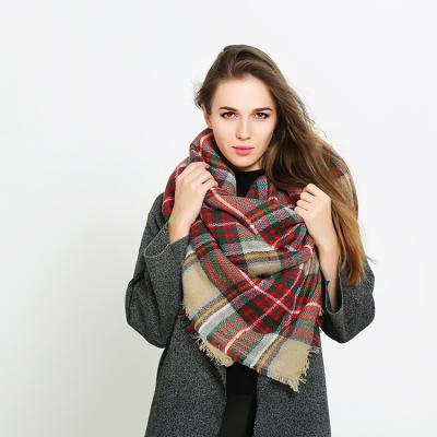 China Latest Designer Cashmere Ladies Chunky Knit Scarf Wholesale Hot Sale Designer Printing Colorful Lattice for sale