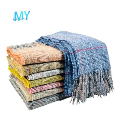 China Soft Smooth Feeling Merchants Hot-selling Thickened Plaid Knit Patterns Neck Chiffon Hijab Silk Hot Selling Scarves for sale