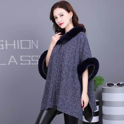 China New 100g Winter Fleece Cardigan Rex Rabbit Fur Cloak Women Woaven Accessories Imitation Winter Shawl With Fur for sale