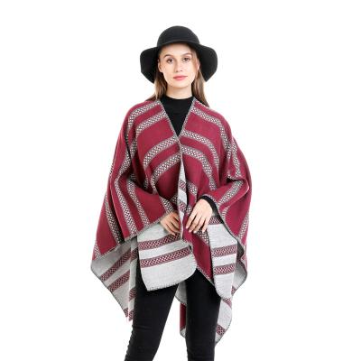 China New Design Super Soft Stripe Autumn Winter Checked Pure Wool Scarf Shawl Fashion Women Lambs Woolen Ponchos for sale