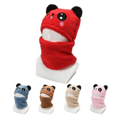 China JOINT Cute Cover Face Hearing Protection Thicken Keep Children Warm Winter Kids Knitted Hat With Scarf for sale