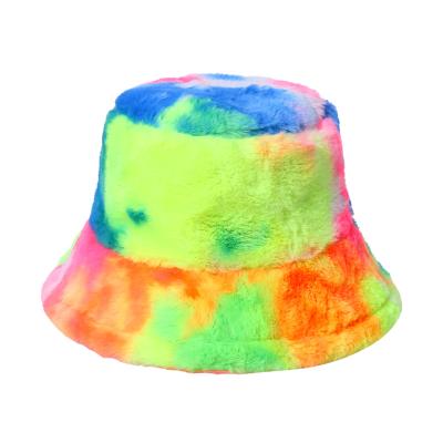 China New European and American style Korean casual hot tie color dyed rabbit fur Fuzzy Bucket Hat Fisherman Hat for sale