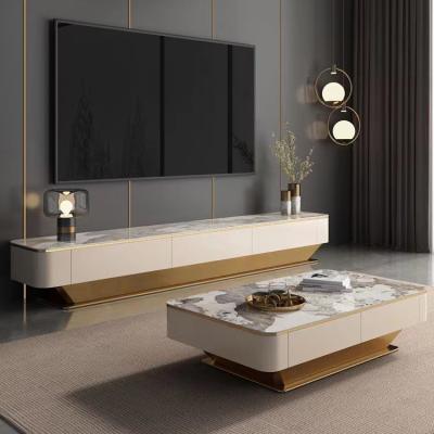 China High End Italian TV Cabinet (Height) Light New TV Cabinet Coffee Table Combination Adjustable Living Room Luxury Marble Simple Modern Designer for sale