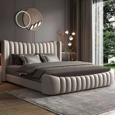 China (Size)Adjustable Bedroom Suits Leather Double Bed 2023 Italian Modern Lightweight Luxury High End Wedding Bed 2m Solid Wood for sale