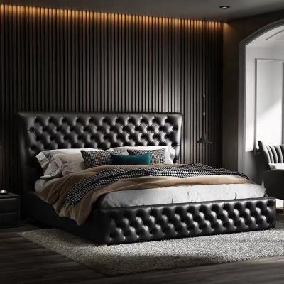 China Luxury Modern Simple High End Bedroom (Size) Adjustable Bed Nordic Leather Light Upholstered Double Frame Bedroom Suit Solid Wood Furniture for sale