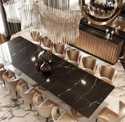 China (Size) Brand New Adjustable Metal Black Marble Top Leg Luxury Marble Dining Table Living Room 14 Seat Dining Table Set for sale