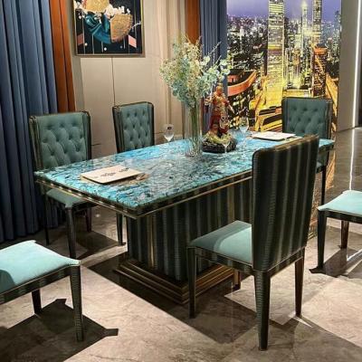 China (Size) France adjustable dining table luxury modern living room console table marble dining table set marble goldstainless steel for sale