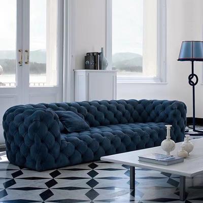 China Other Designer Velvet Three Person Sofa Full Pull Button Pilou Living Room Nordic Light Luxury Modern Simple Fabric Sofa for sale