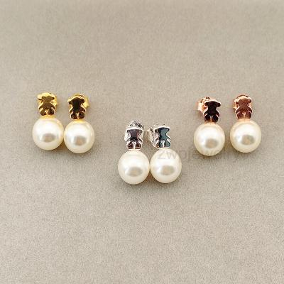 China Classic Fine Jewelry 100% Original 925 Sterling Silver Spanish Bear Touses Logo Natural Pearl Earrings For Women CLASSIC Women for sale