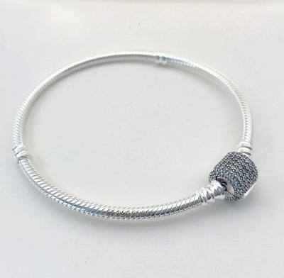 China Other Fashion S925 Sterling Silver Pave Zircon Round Buckle Snake Bone Bracelet for pandoraer jewelry for sale