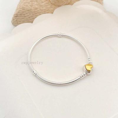 China High quality TRENDY for Pandoraer Charms 925 Sterling Silver Gold Dome Heart Link Snake Bone Chain Bracelet for sale