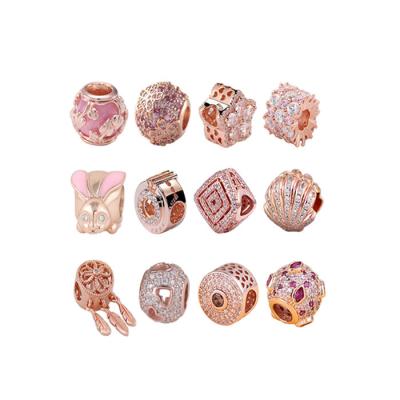 China Fashion CLASSIC Rose Gold Diamond Charm Pendant Jewelry Fit Pandoraer DIY Bracelet Wholesale Beads for sale